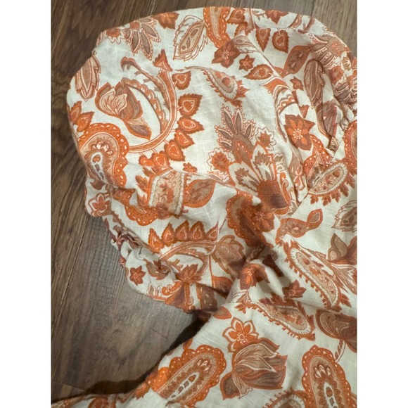 Anthropologie Paisley Puff Sleeve Peplum Top Orange Boho Embroidered Hem Medium - Picture 3 of 6